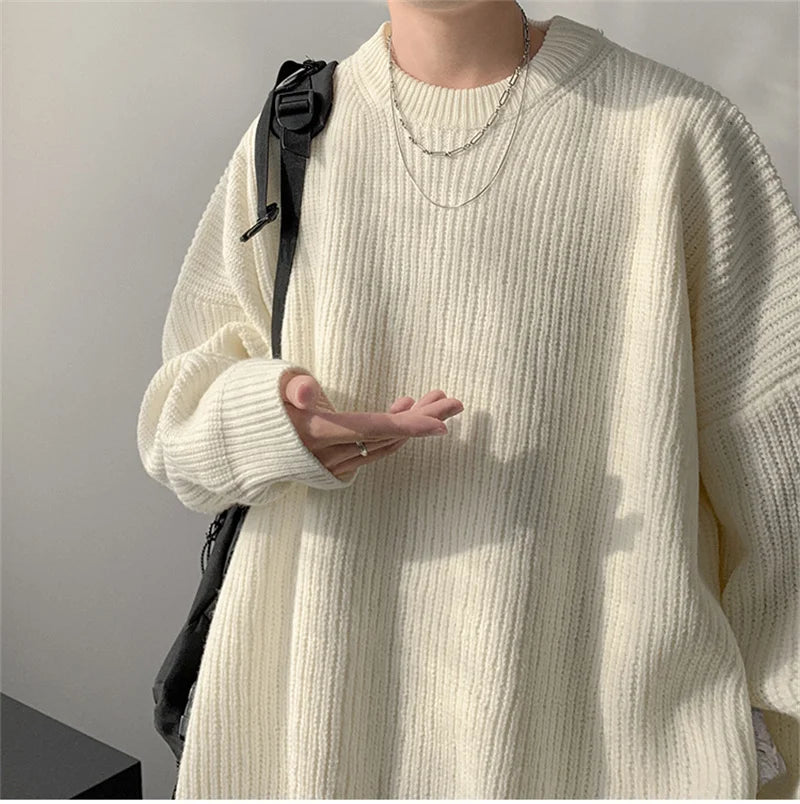 2025 Autumn Crew Neck Solid Color Pullover Sweaters For Men Casual Y2K Knitted Sweater High Street Fashion Jumpers Hombre
