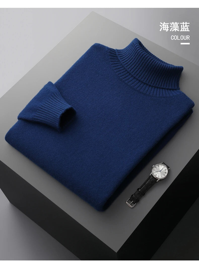 MVLYFLRT Men's Sweater Autumn and Winter New Cashmere Sweater 100% Pure Wool Knitting Sweater Fashion High Lapel Pullover Top