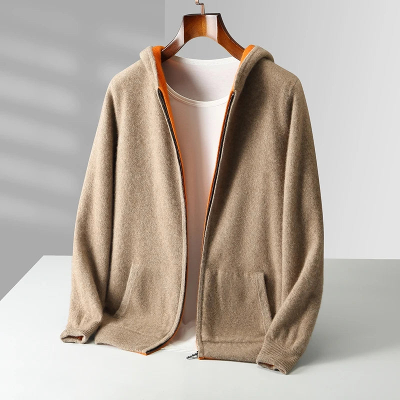 Autumn And Winter New Men's Double-Sided Wear Padded Cashmere Hoodies Cardigans Knitted Casual Warm Coats