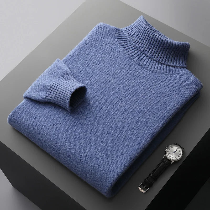 MVLYFLRT Men's Sweater Autumn and Winter New Cashmere Sweater 100% Pure Wool Knitting Sweater Fashion High Lapel Pullover Top
