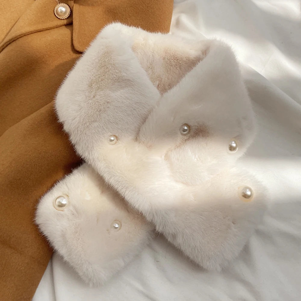 Women Winter Warm Thicken Cross Collar Scarf Solid Color Faux Rabbit Fur Cold Proof Scarves Fashion Soft Furry Neck Warmer
