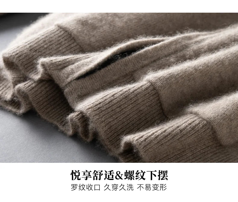 DjzDsm Autumn and Winter100% Merino Wool Men's Knitted Top Zipper Hoodie Zipper Cardigan Knitted Coat Sweater Hoodie