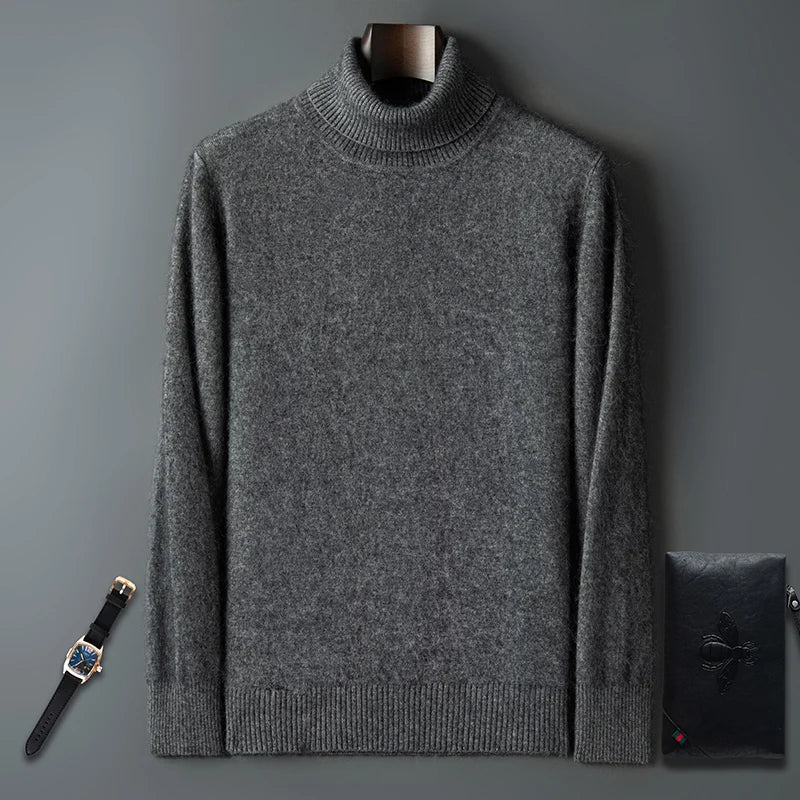 100% Male Mink Cashmere Sweater Solid Color Turtleneck Thick Autumn And Winter Loose Large Size Turtleneck Wool Bottoming Shirt