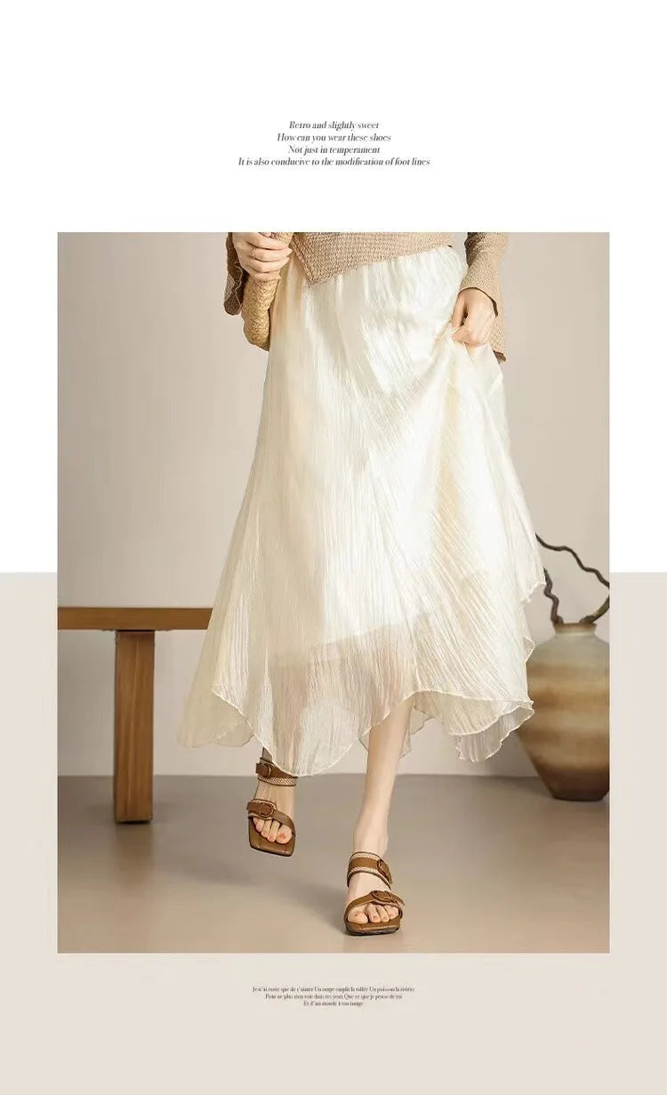 Vintage Braided Belt Buckle Open Toe Wedges Women's Summer New Square-toed High-heeled Slippers