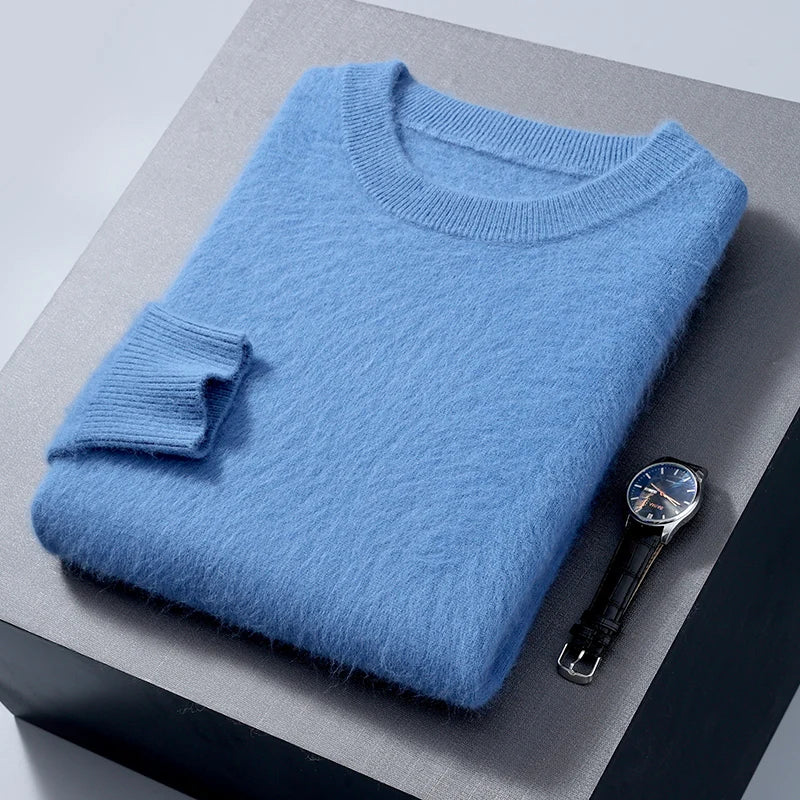 Men's Round Neck 100% Mink Cashmere Sweater Men 2024 Autumn and Winter Large Size Loose Knitted Sweater Keep Warm Top Men Jumper