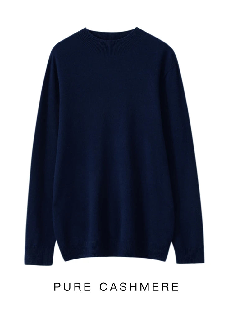 New Men's 100% Merino Wool Mock Neck Pullover Soft Warm Jumpers Quality Cashmere Sweater Casual Smart Knitwear Basic Tops Clothi