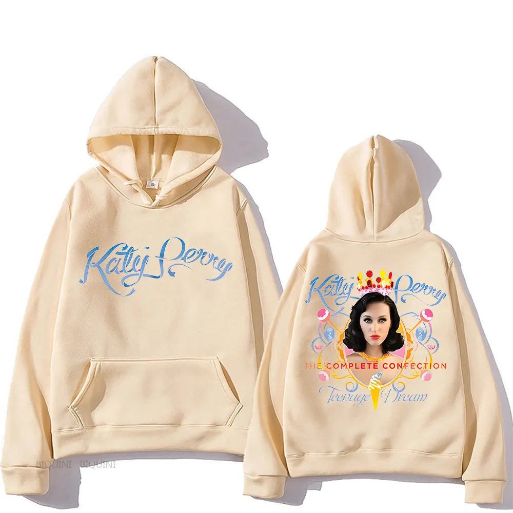2024 Katy Perry Global Tour Hooded Back Printing Fleece Hooded Sweatshirt Unisex Hip Hop Retro Clothes Moletom Casual Pullovers