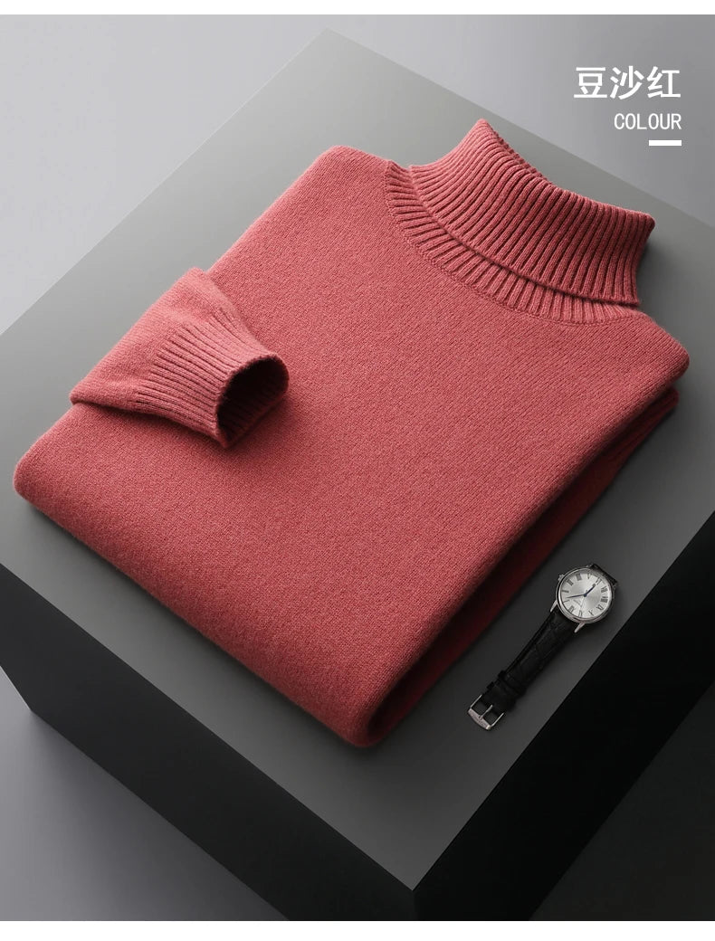 MVLYFLRT Men's Sweater Autumn and Winter New Cashmere Sweater 100% Pure Wool Knitting Sweater Fashion High Lapel Pullover Top