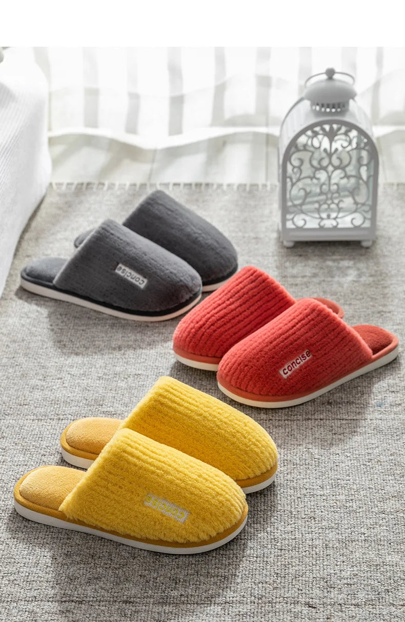 Indoor Slippers Women Men Autumn Winter Thick Sole House Warm Fur Shoes Couples Home Non-Slip Large Size Men'S Cotton Slippers
