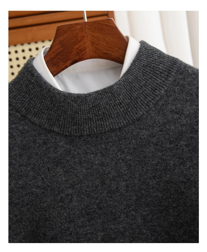New Fashion Men's 100% Wool Pullover Half-high Collar Sweater Autumn Winter Warm Solid Color Knit Sweater Business Casual Top