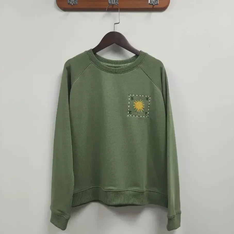 Women Early Spring New Retro Letter Love Print Loose Pullover Sweatshirt Long-sleeved Terry Sweatshirt