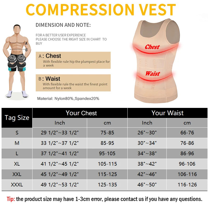 Men Slimming Vest Body Shaper Compression Shirt Sleeveless Shapewear Abs Abdomen Training  Workout Corset Tummy Control Tank Top