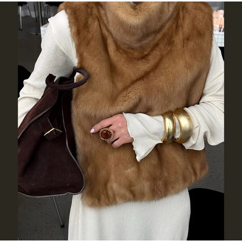 Winter Lady Luxurious Lapel Faux Fur Coats Fashion High Street Long Sleeve Oversize Cardigan Jacket Thick Warm Female Outerwear