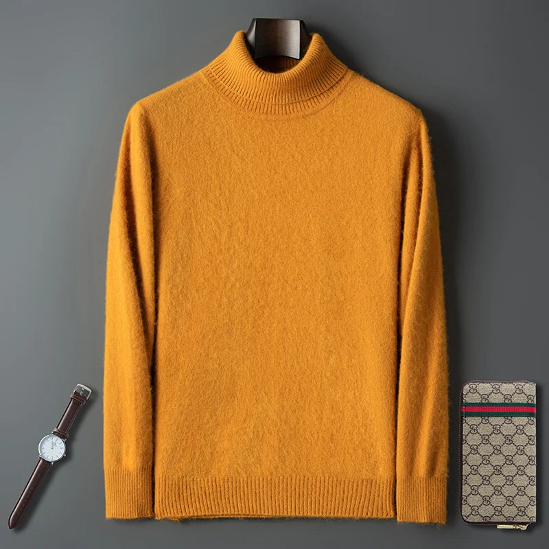 100% Male Mink Cashmere Sweater Solid Color Turtleneck Thick Autumn And Winter Loose Large Size Turtleneck Wool Bottoming Shirt