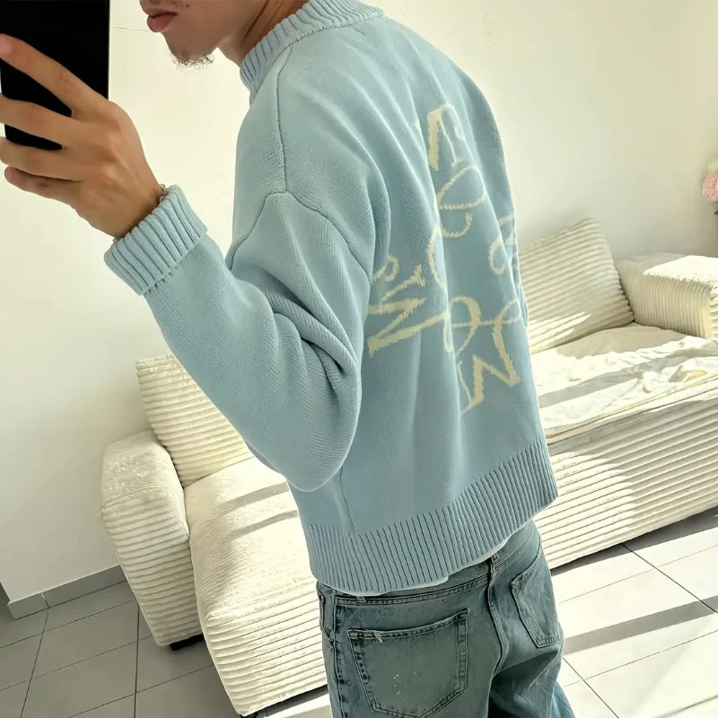 Y2K Retro Long Sleeve Sweater Signature M Logo Pattern Pullover Men New Fashion High Street Casual Streetwear Boxy Knitted Top