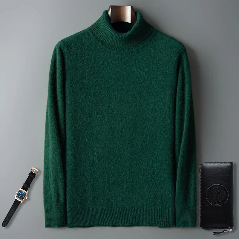 100% Male Mink Cashmere Sweater Solid Color Turtleneck Thick Autumn And Winter Loose Large Size Turtleneck Wool Bottoming Shirt