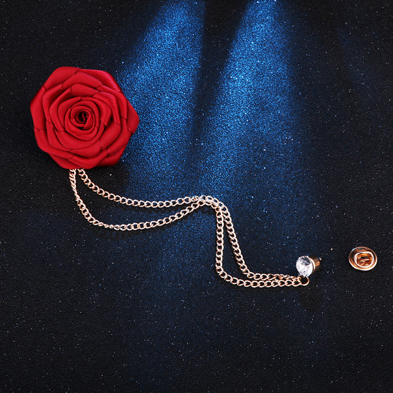 Men's Wedding Ceremony Groom Handmade Rose Chain Brooch