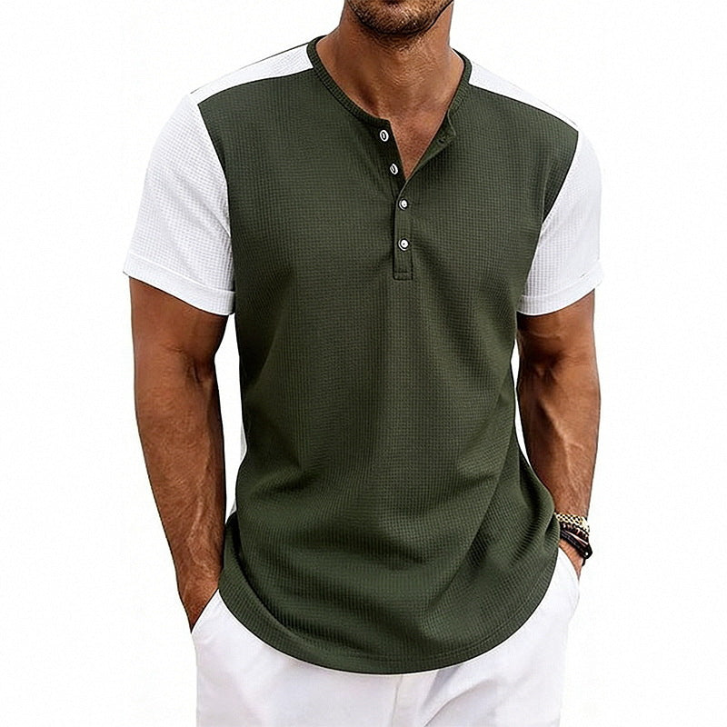 Men's Colorblock Relaxed-Fit Henley T-Shirt