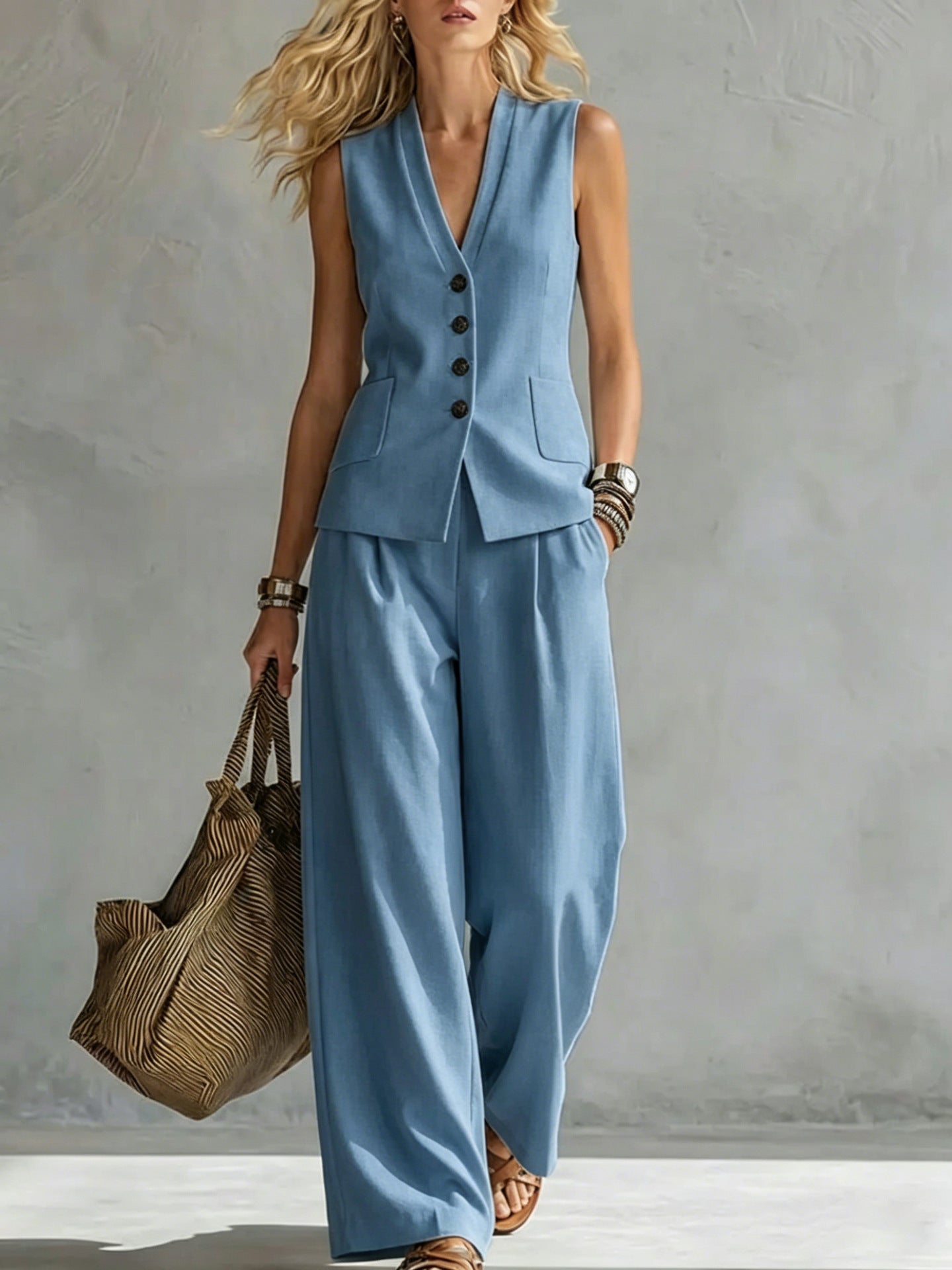 Linen Tank Top & Wide-Leg Pants Set