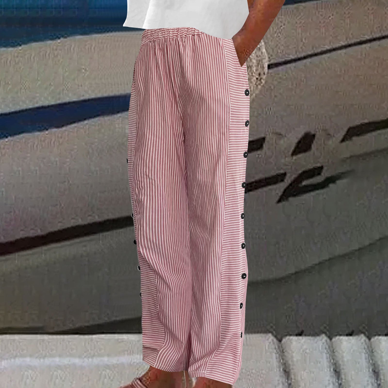 Women's Striped High-Stretch Pants