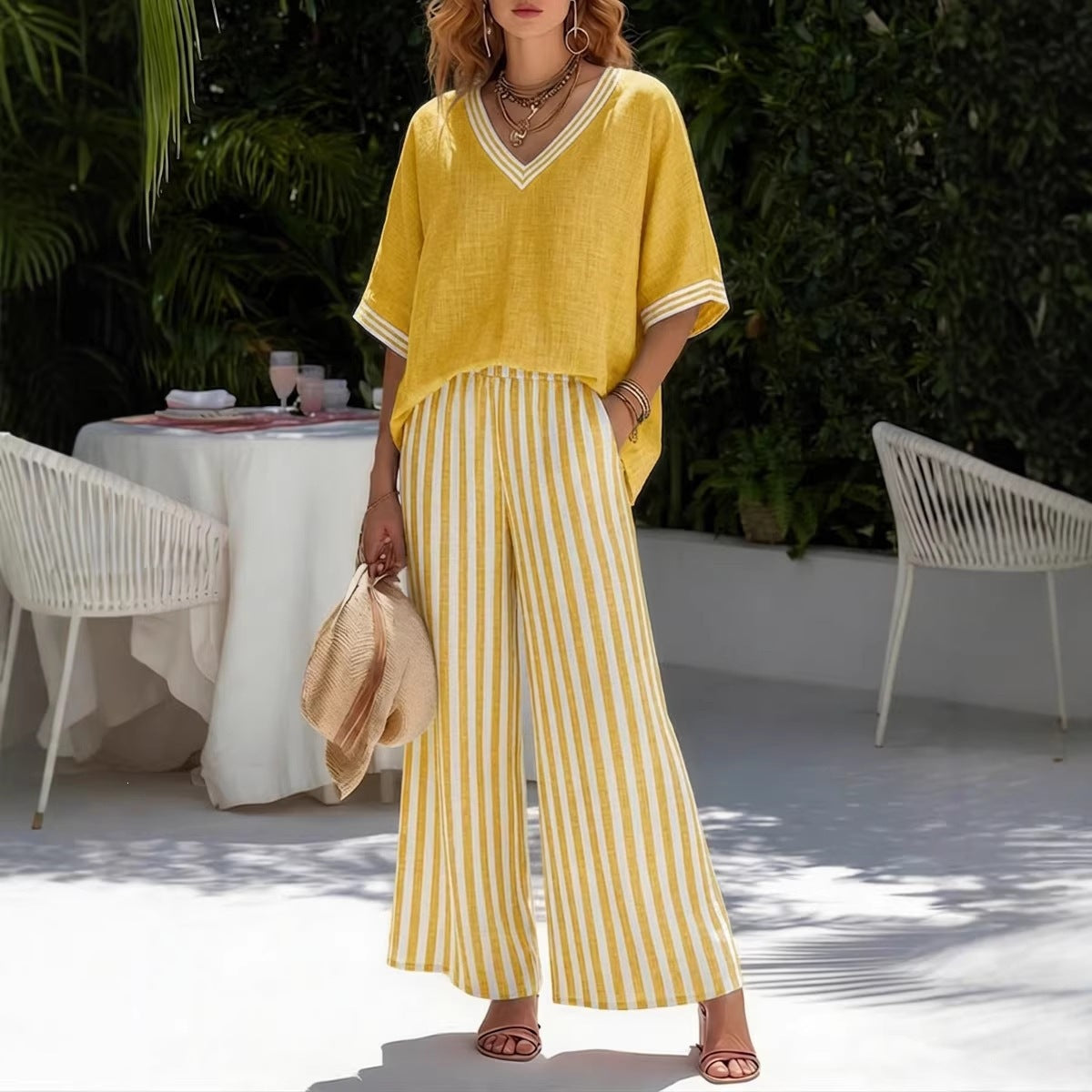 Women's Striped 2-Piece Pants Set