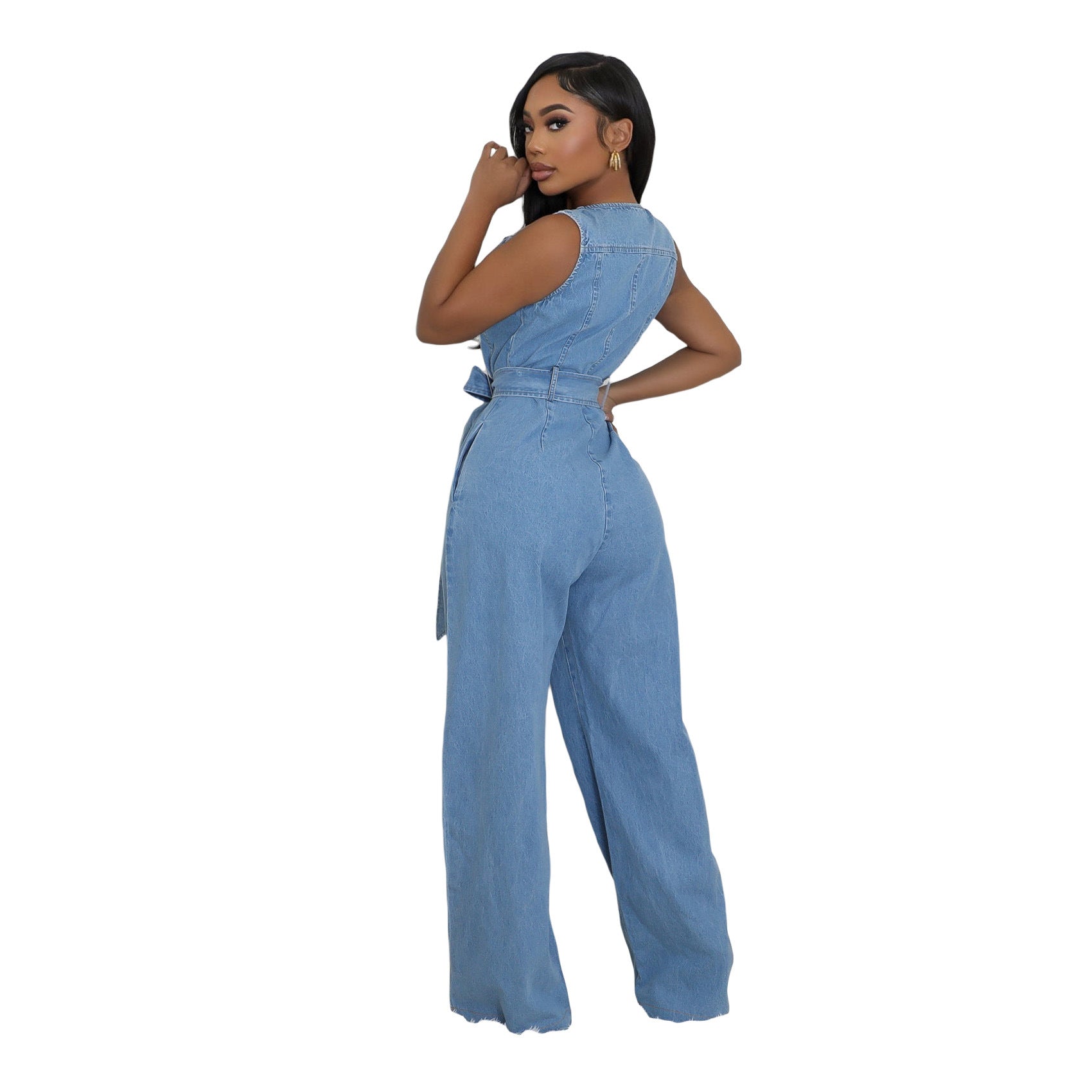 Slim-Fit Washed Denim Jumpsuit