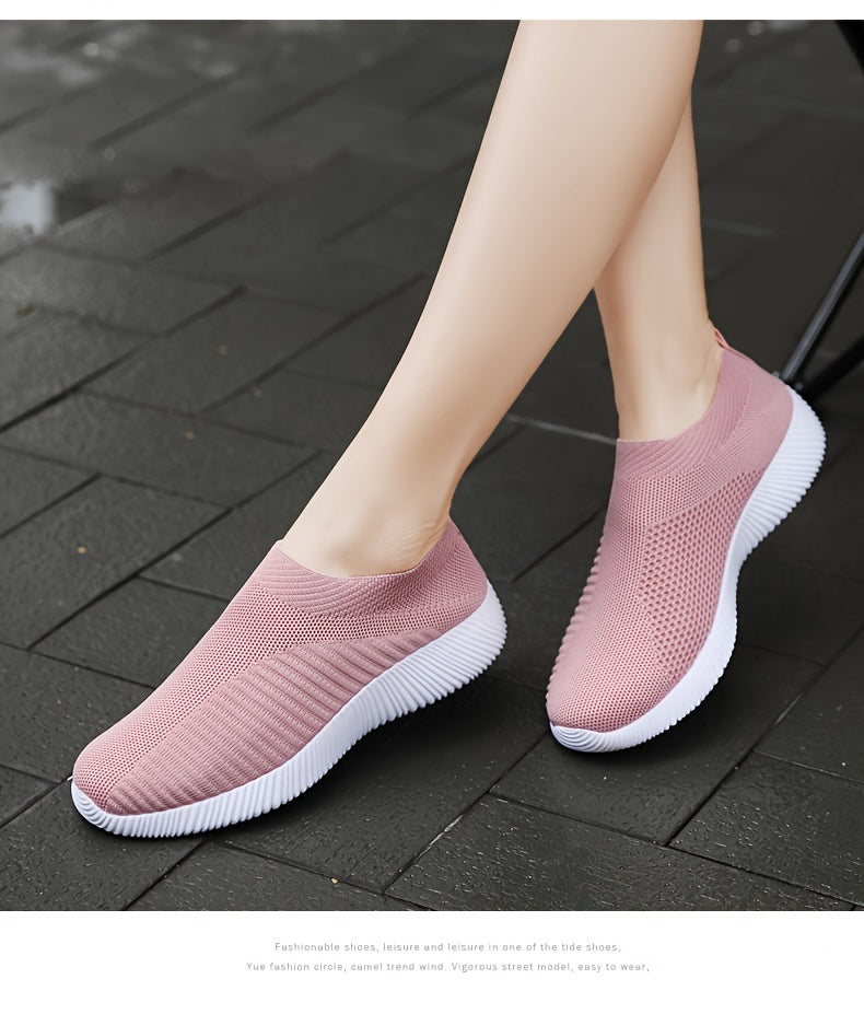 [Lightweight Slip-On Sneakers] Lightweight Women's Slip-On Sneakers - Solid Color Fabric Upper, Round Toe, MD Sole, Low Top - All-Season Casual Shoes for Running, Fitness, Dance, Walking, Travel