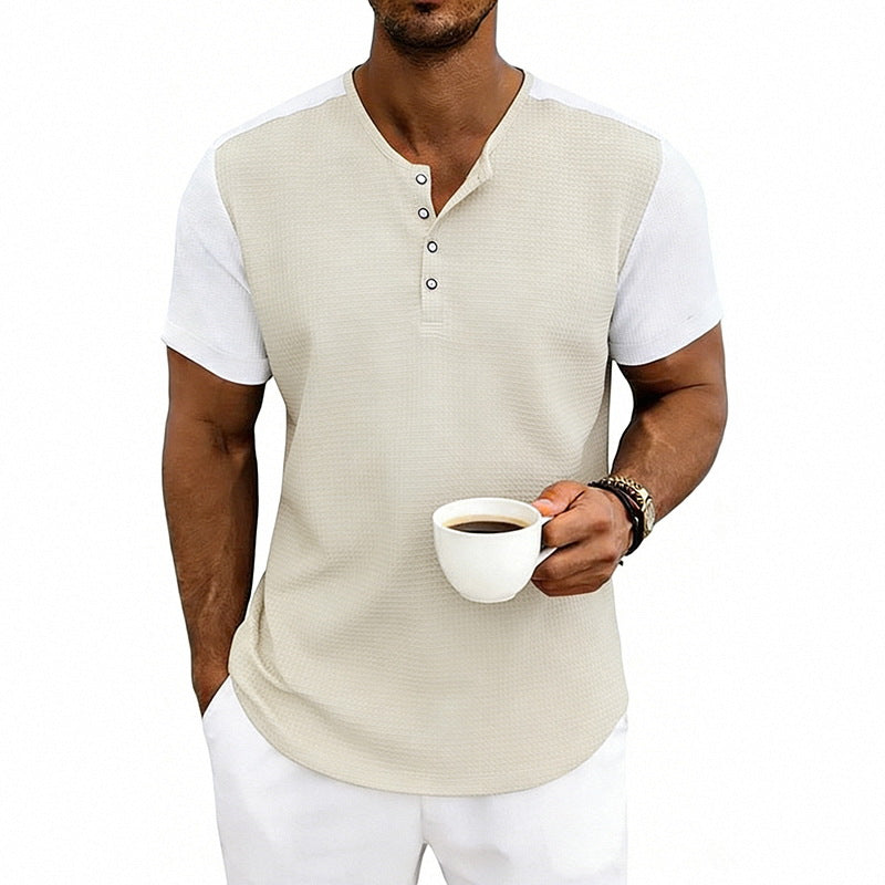 Men's Colorblock Relaxed-Fit Henley T-Shirt