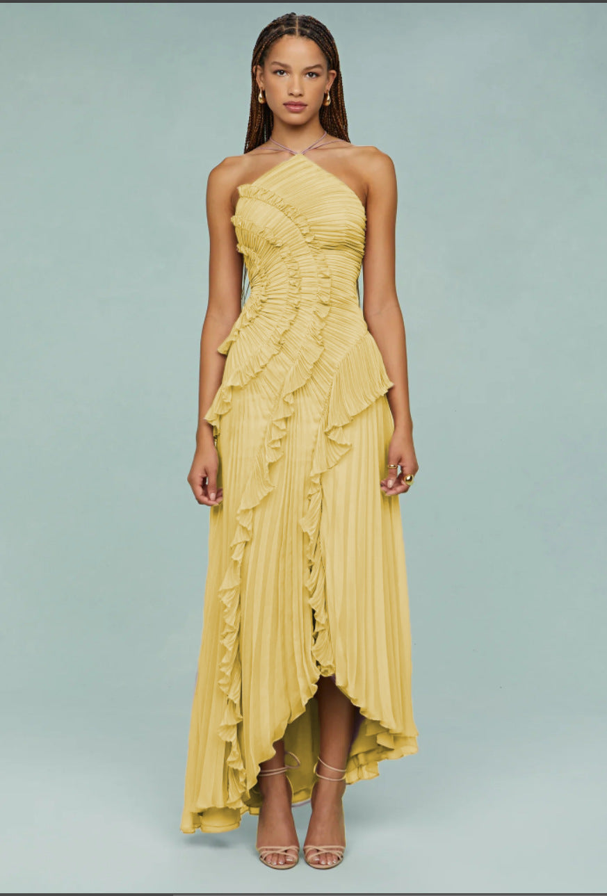 Ruffled Halter Neck Evening Dress