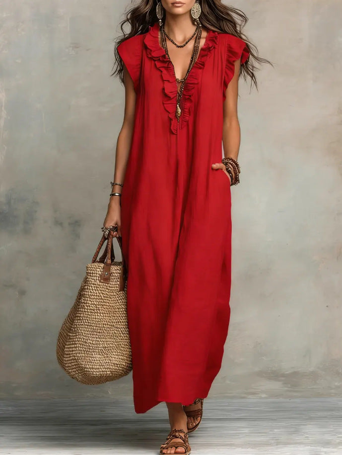 Women's Ruffled A-Line Midi Dress