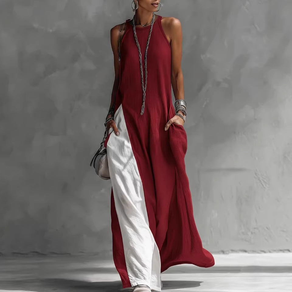 Women's Color Block Sleeveless Maxi Dress