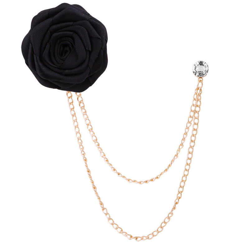 Men's Wedding Ceremony Groom Handmade Rose Chain Brooch