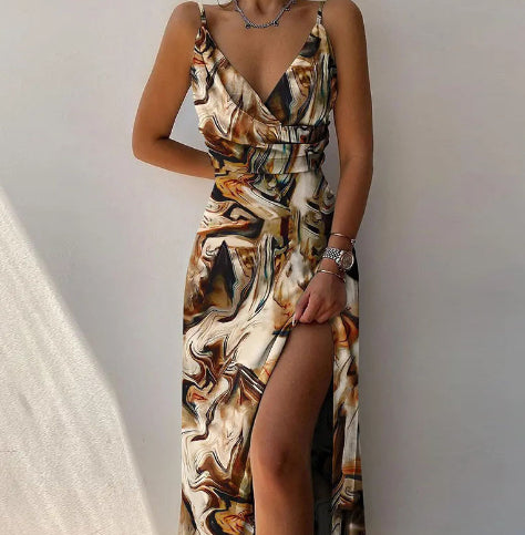 V-neck Slit Sling Dress Summer