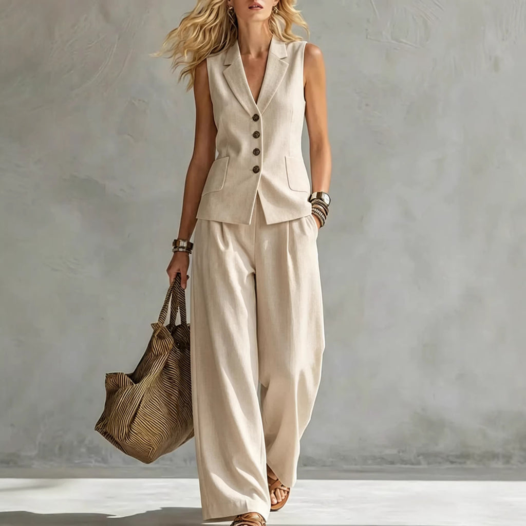 Linen Tank Top & Wide-Leg Pants Set