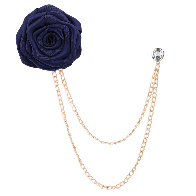 Men's Wedding Ceremony Groom Handmade Rose Chain Brooch