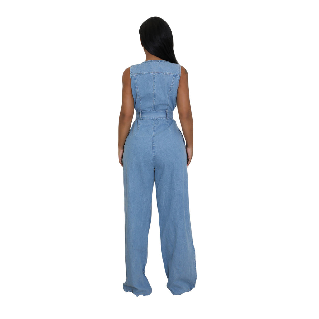 Slim-Fit Washed Denim Jumpsuit