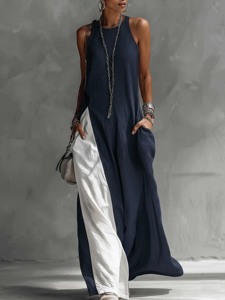 Women's Color Block Sleeveless Maxi Dress