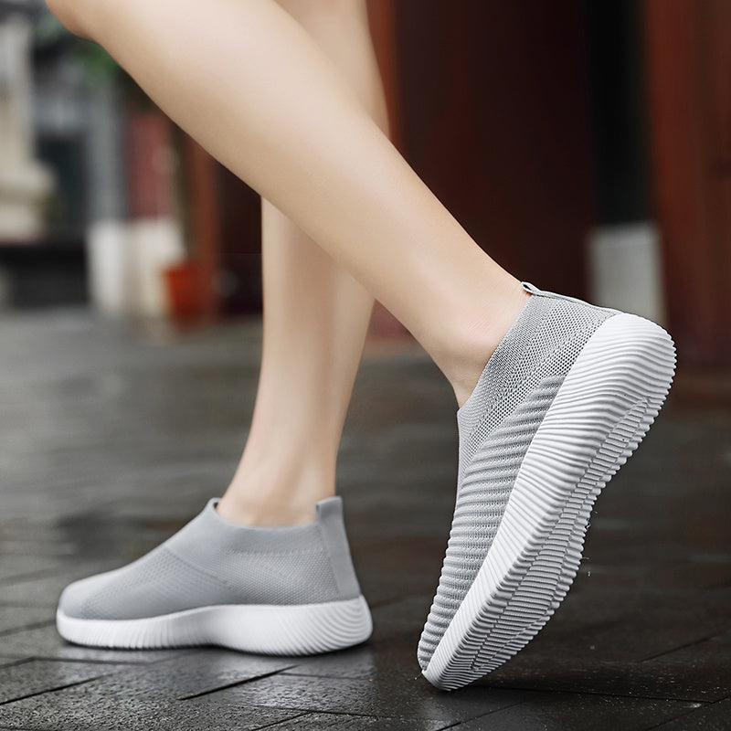 [Lightweight Slip-On Sneakers] Lightweight Women's Slip-On Sneakers - Solid Color Fabric Upper, Round Toe, MD Sole, Low Top - All-Season Casual Shoes for Running, Fitness, Dance, Walking, Travel