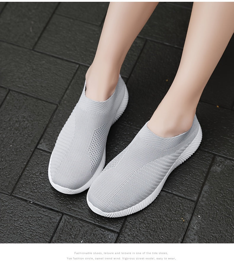 [Lightweight Slip-On Sneakers] Lightweight Women's Slip-On Sneakers - Solid Color Fabric Upper, Round Toe, MD Sole, Low Top - All-Season Casual Shoes for Running, Fitness, Dance, Walking, Travel