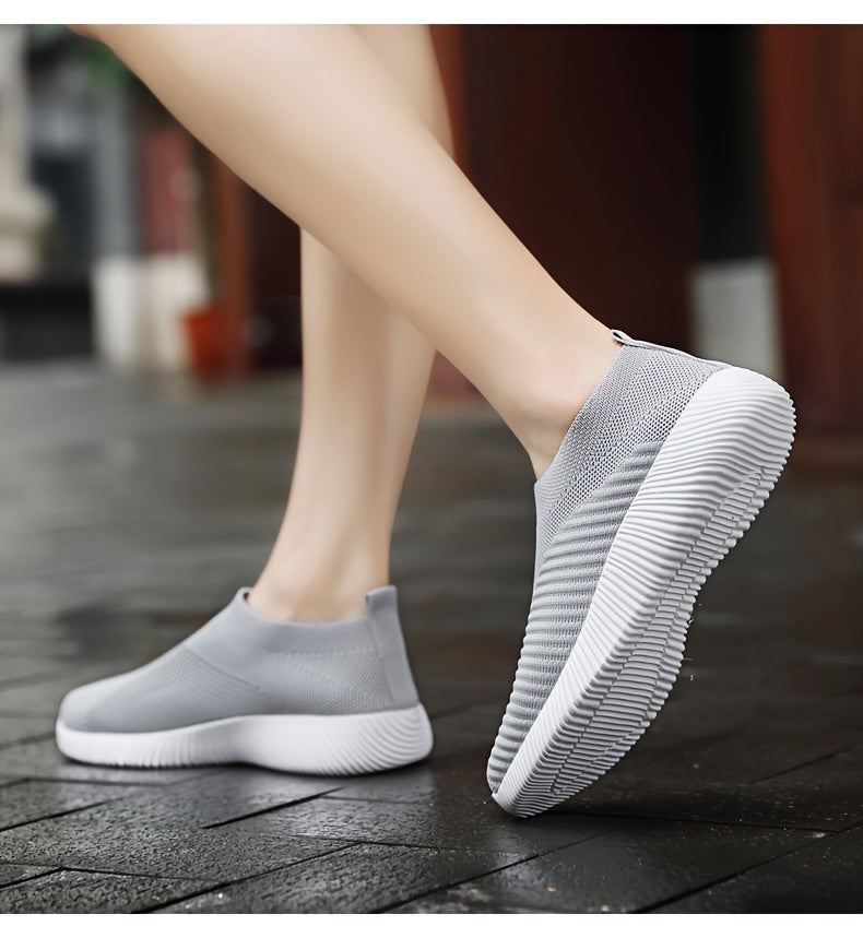 [Lightweight Slip-On Sneakers] Lightweight Women's Slip-On Sneakers - Solid Color Fabric Upper, Round Toe, MD Sole, Low Top - All-Season Casual Shoes for Running, Fitness, Dance, Walking, Travel