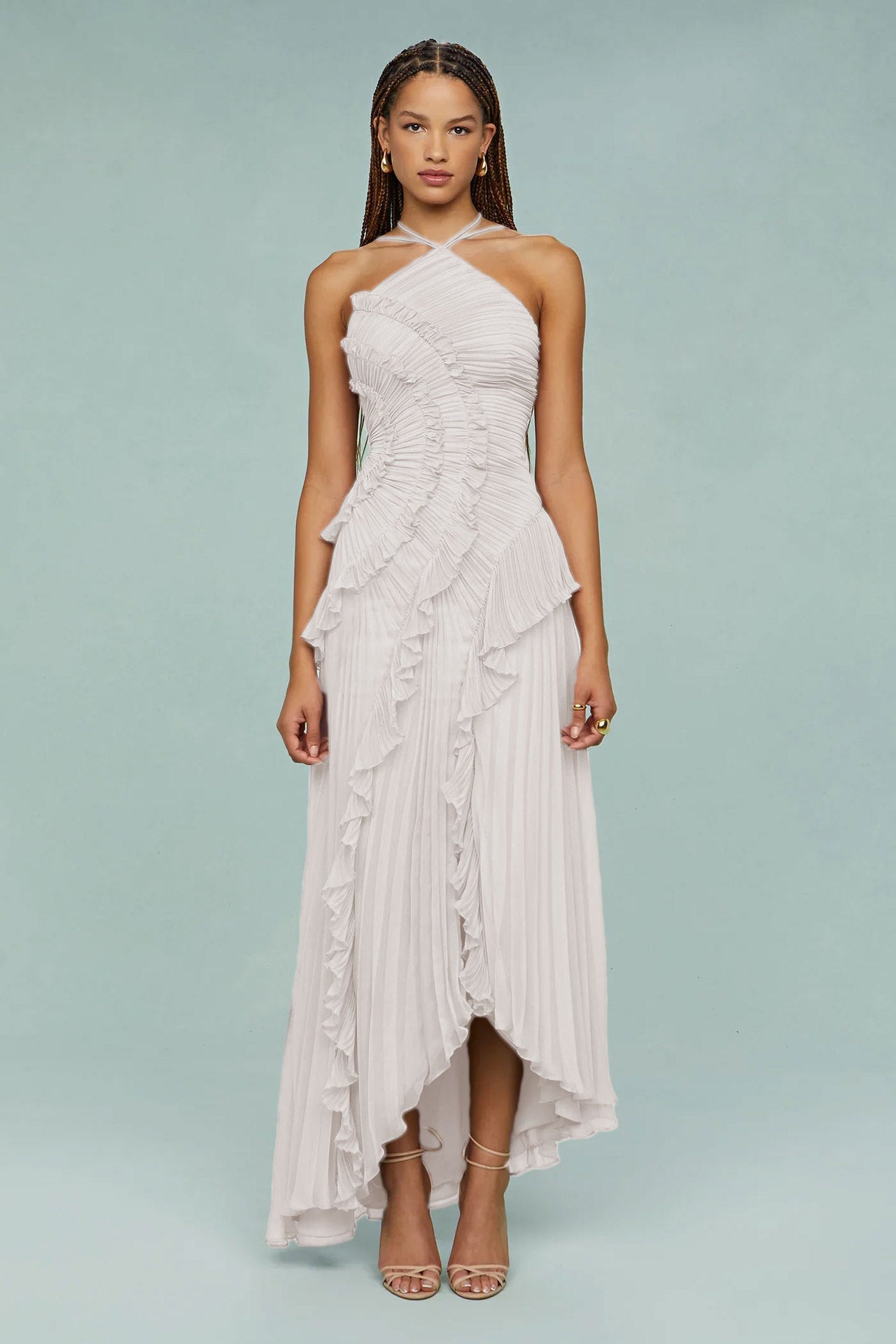 Ruffled Halter Neck Evening Dress