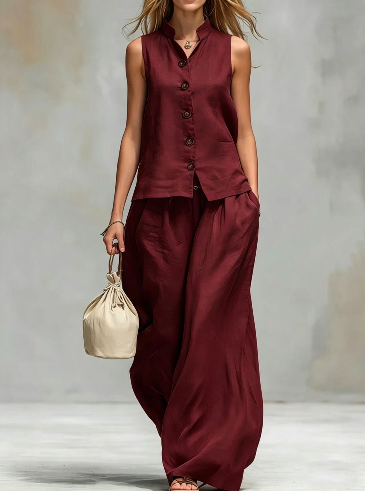Women's Vest & Wide-Leg Pants Set