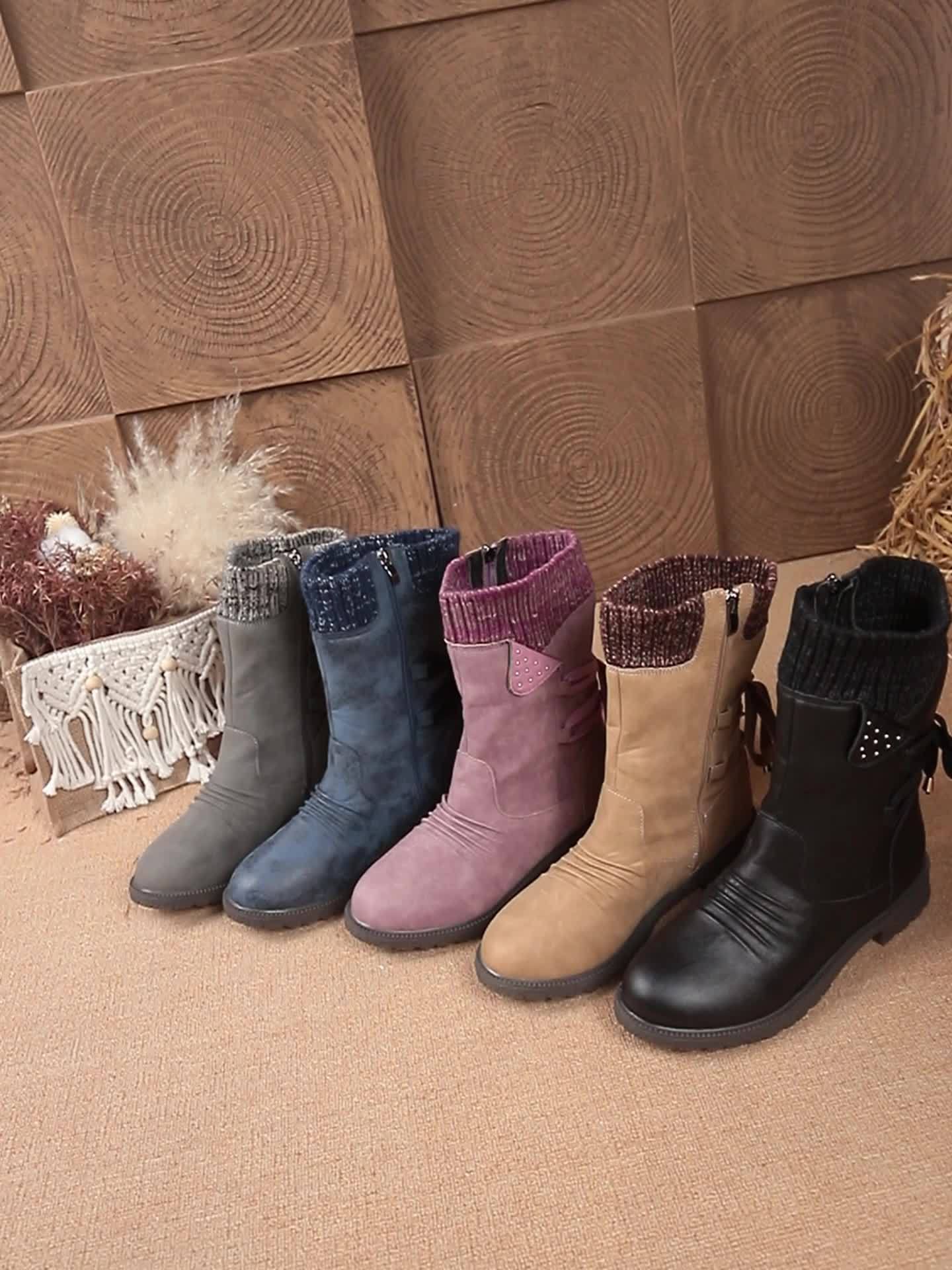 Vintage Classic Elegant 's Mid-Calf Boots. Elastic Collar Design, Lace-Up Adjustable for Plus Size s. Multiple Colors Available: Grey, Black, Khaki, Blue, Purple Womens Shoes.Cute Round Toe Slip On Autumn Ankle Boots, Lovely
