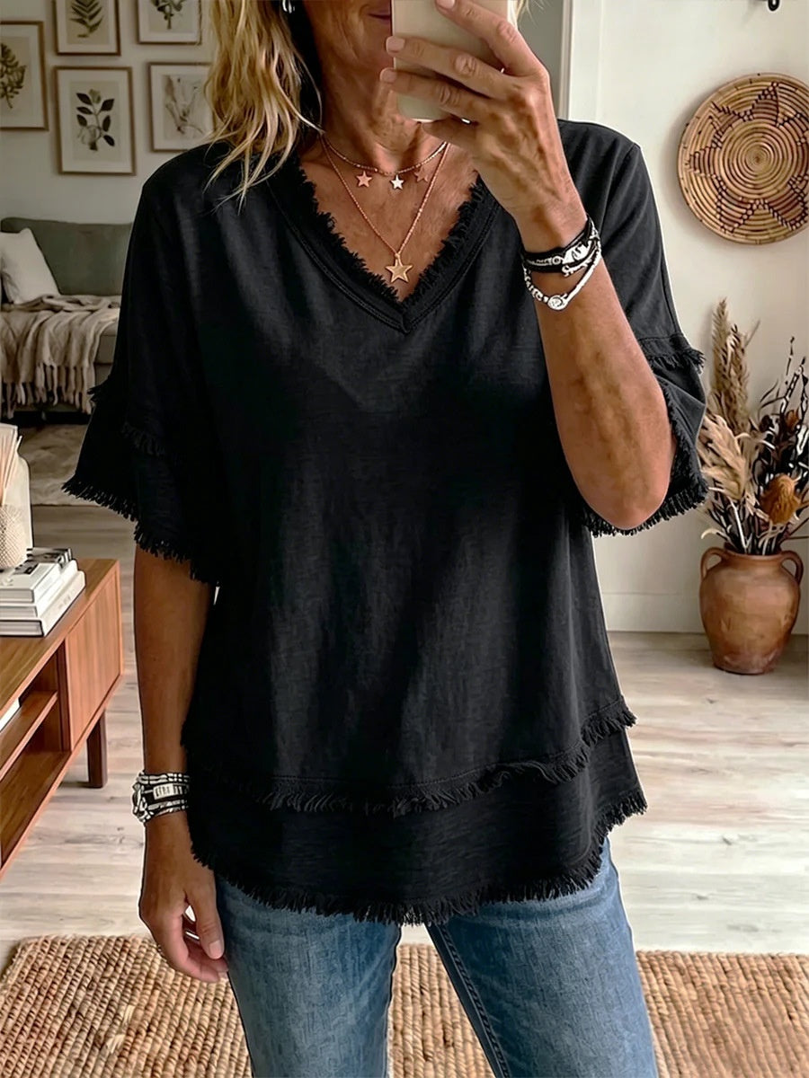 Women's V-Neck Loose Pullover Top