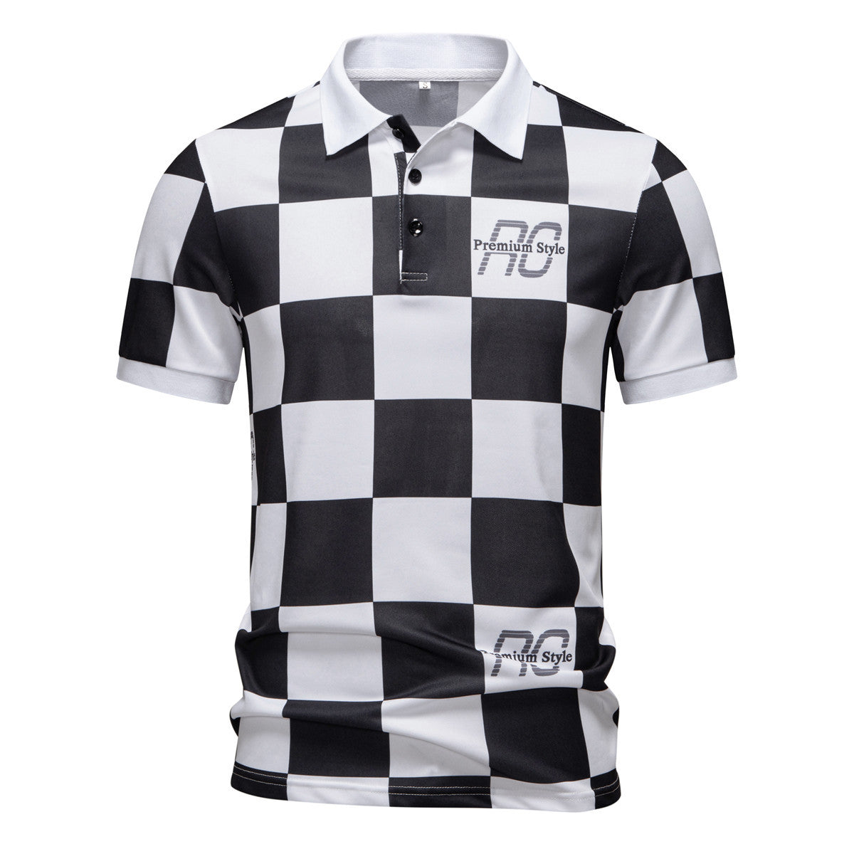 Checkered Short-Sleeve Letter-Printed Casual Fashion T-Shirt