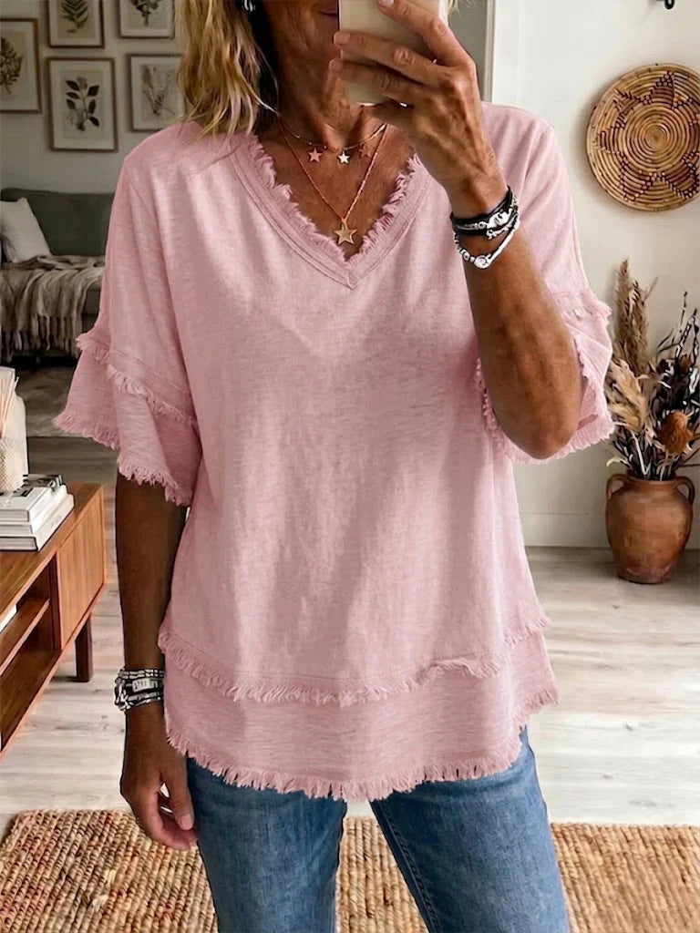 Women's V-Neck Loose Pullover Top