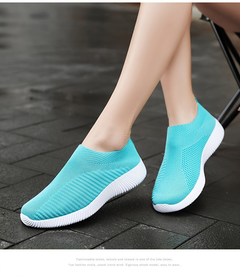 [Lightweight Slip-On Sneakers] Lightweight Women's Slip-On Sneakers - Solid Color Fabric Upper, Round Toe, MD Sole, Low Top - All-Season Casual Shoes for Running, Fitness, Dance, Walking, Travel
