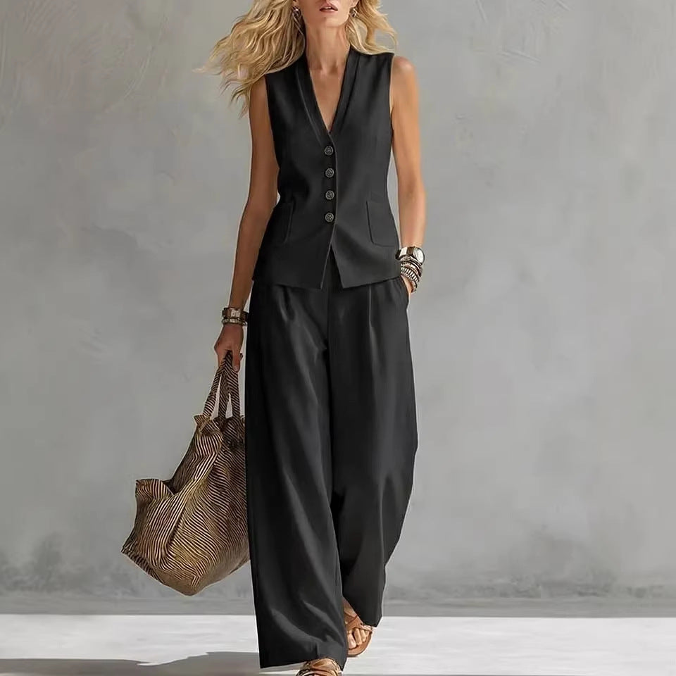 Linen Tank Top & Wide-Leg Pants Set