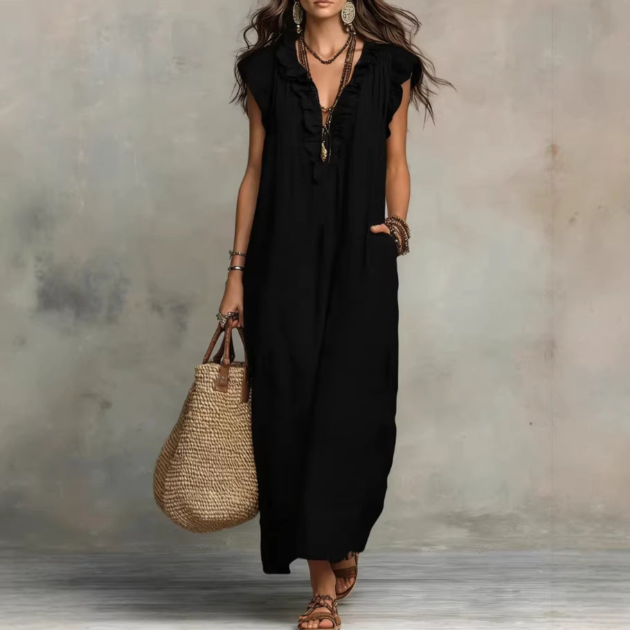 Women's Ruffled A-Line Midi Dress