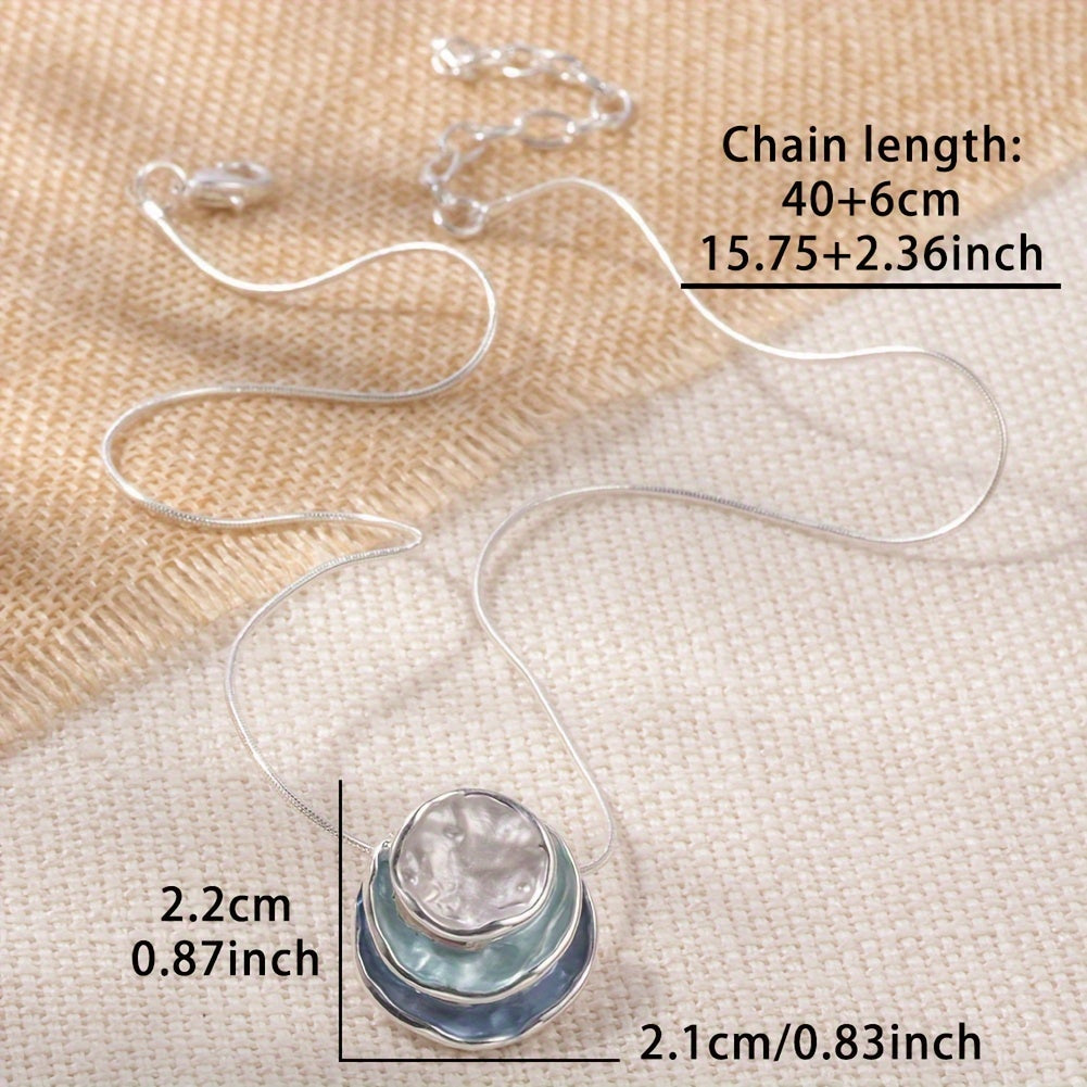 [1pc Elegant Blue Pendant] Elegant Blue Enamel 1pc Pendant Necklace | Zinc Alloy with Golden Accents, Twisted Rope Chain Design, Sophisticated Accessory for Formal or Casual Attire